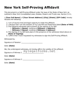Self-Proving Affidavit Document for New York State