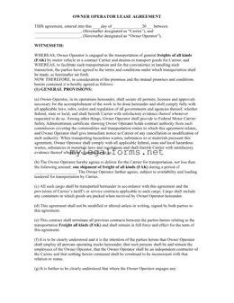 Owner Operator Lease Agreement Template