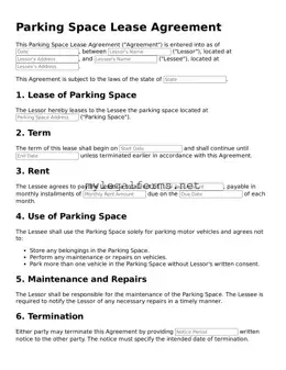 Attorney-Approved Parking Space Lease Agreement Form