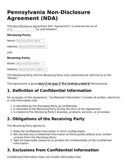 Non-disclosure Agreement Document for Pennsylvania State