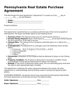 Real Estate Purchase Agreement Document for Pennsylvania State