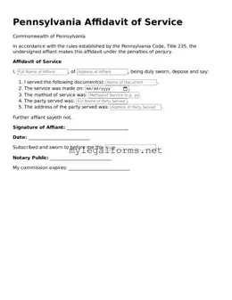 Affidavit of Service Document for Pennsylvania State
