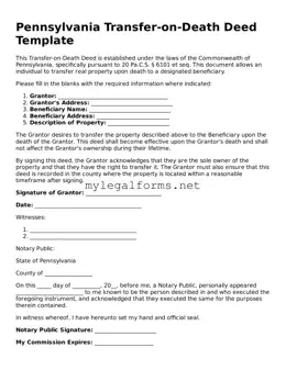 Transfer-on-Death Deed Document for Pennsylvania State