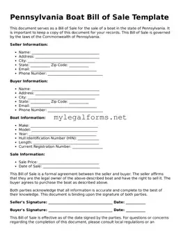 Boat Bill of Sale Document for Pennsylvania State