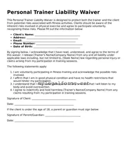 Attorney-Approved Personal Trainer Liability Waiver Form