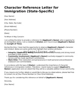 Attorney-Approved Character Reference Letter for Immigration Form