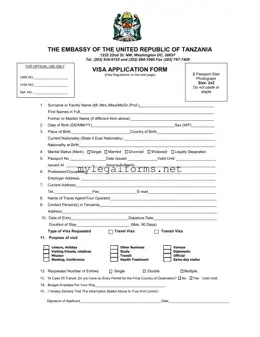 Tanzania Visa Applicaiton Template
