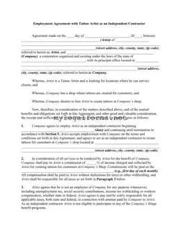 Tattoo Shop Artist Agreement Template