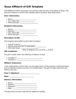 Affidavit of Gift Document for Texas State