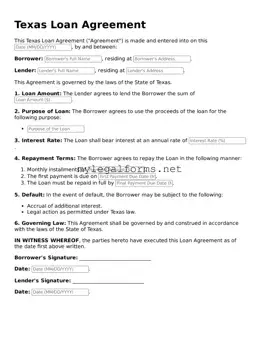 Loan Agreement Document for Texas State