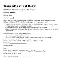 Affidavit of Death Document for Texas State