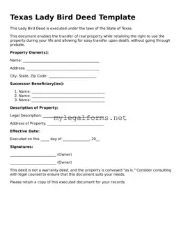 Lady Bird Deed Document for Texas State