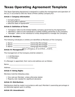 Operating Agreement Document for Texas State