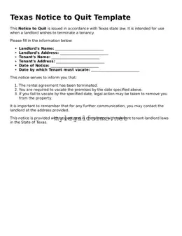 Notice to Quit Document for Texas State
