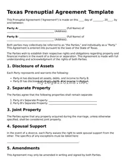 Prenuptial Agreement Document for Texas State