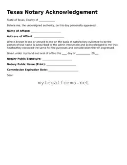 Notary Acknowledgement Document for Texas State