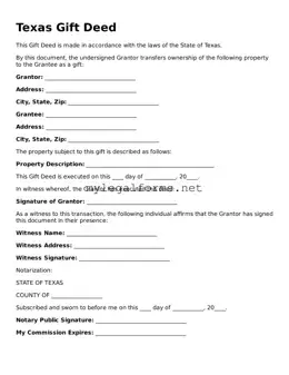 Gift Deed Document for Texas State