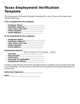 Employment Verification Document for Texas State