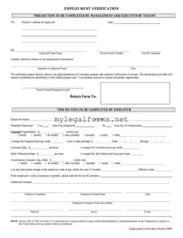 Employment verification form Template