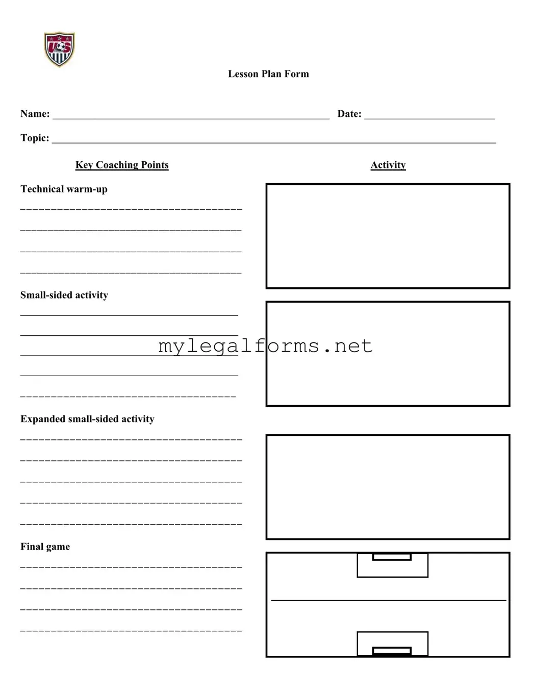 Soccer Training Session Plan Template