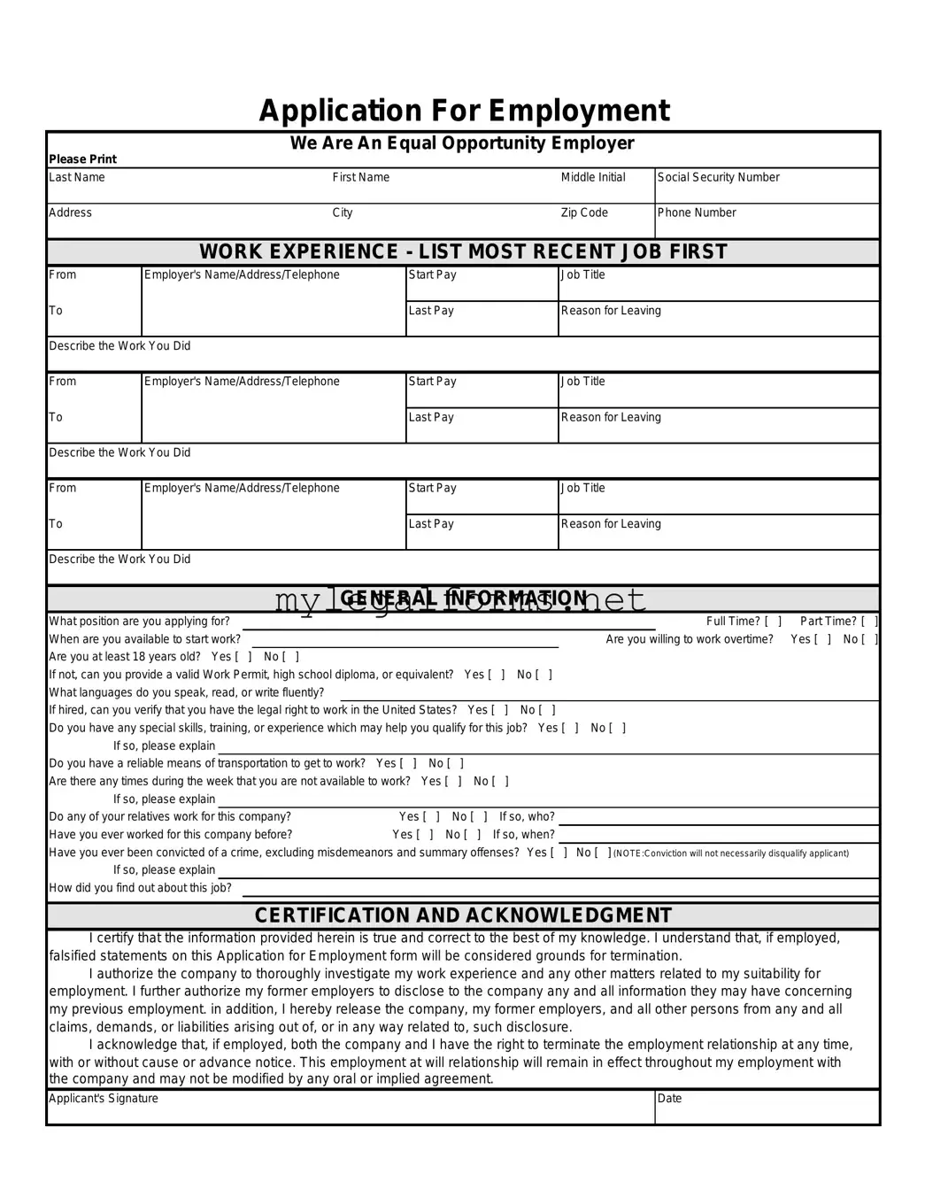 Spanish Application Employment Template
