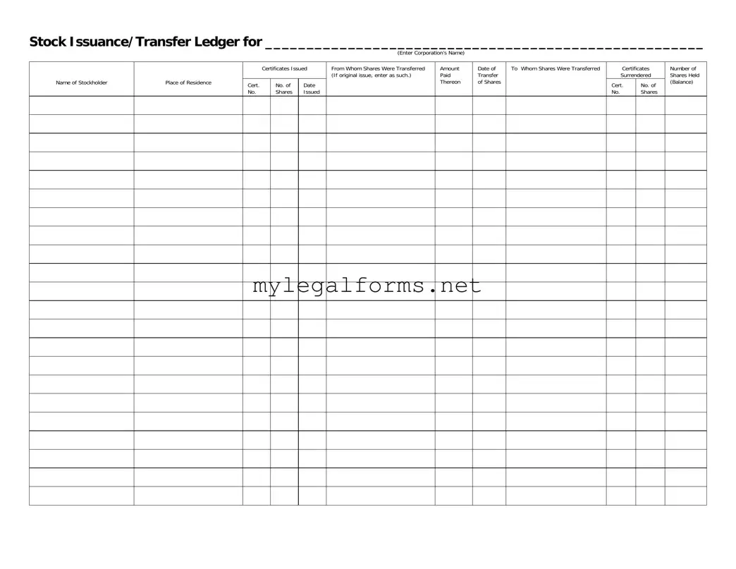 Stock Transfer Ledger Template
