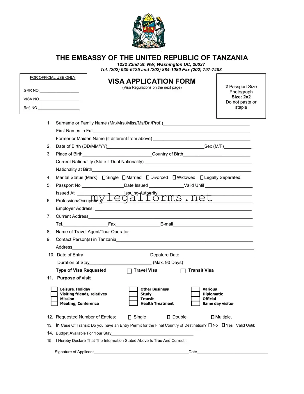 Tanzania Visa Applicaiton Template