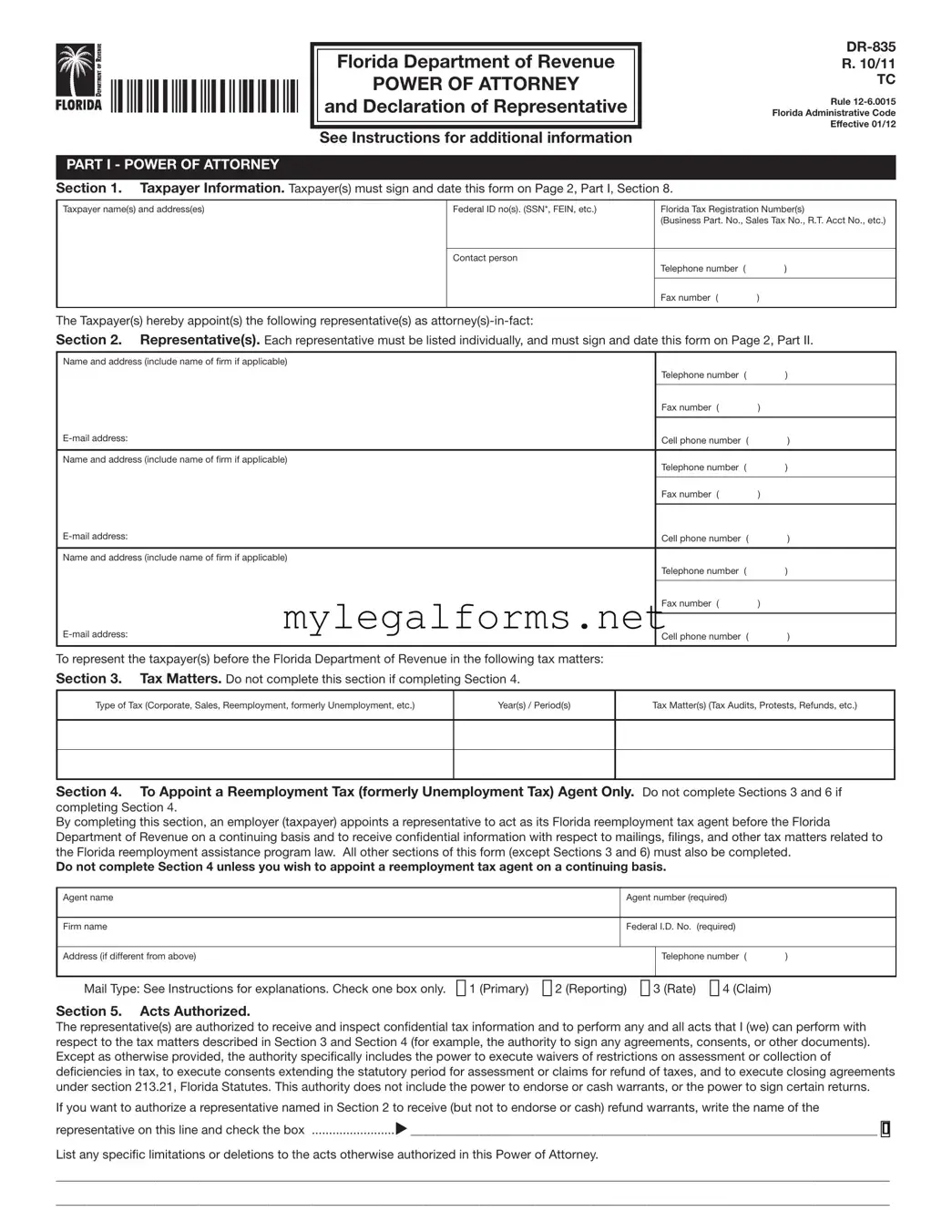 Tax POA dr 835 Template