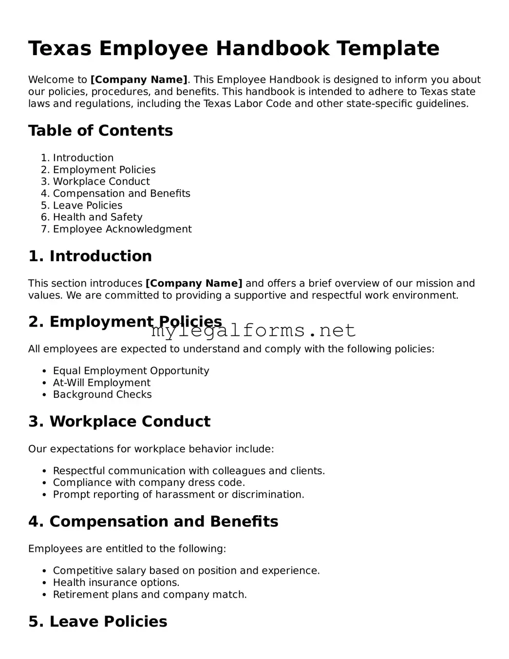 Employee Handbook Document for Texas State
