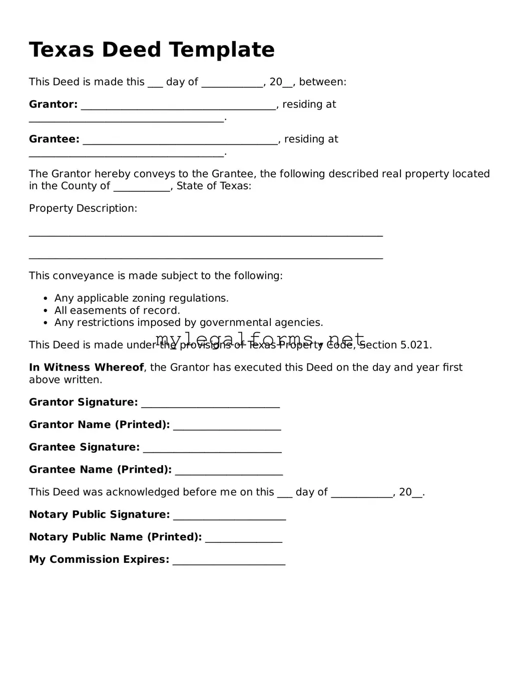 Deed Document for Texas State