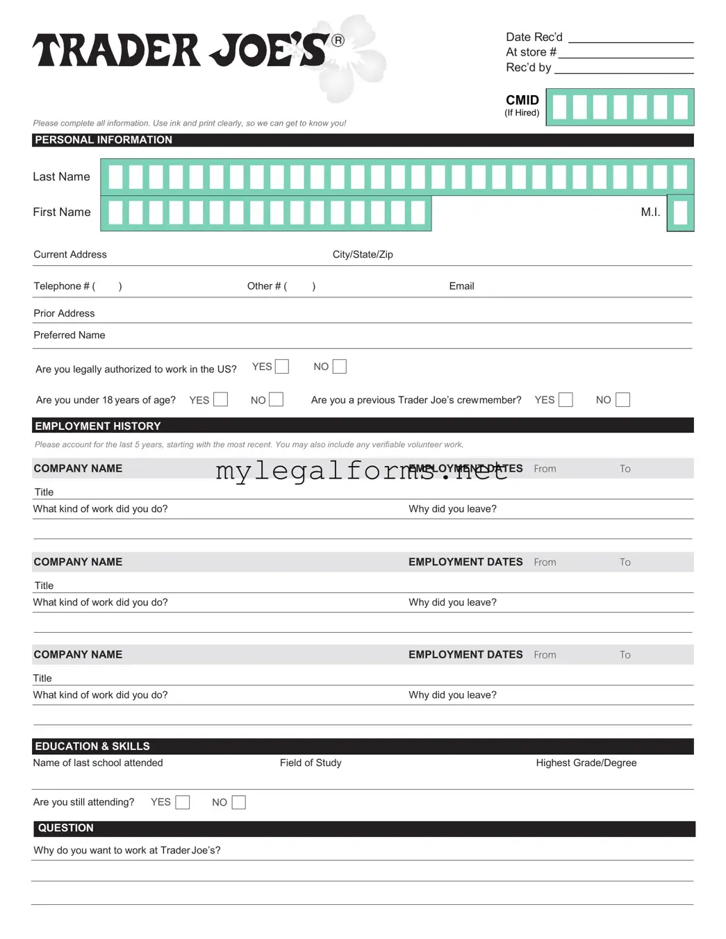 Trader Joe's application Template