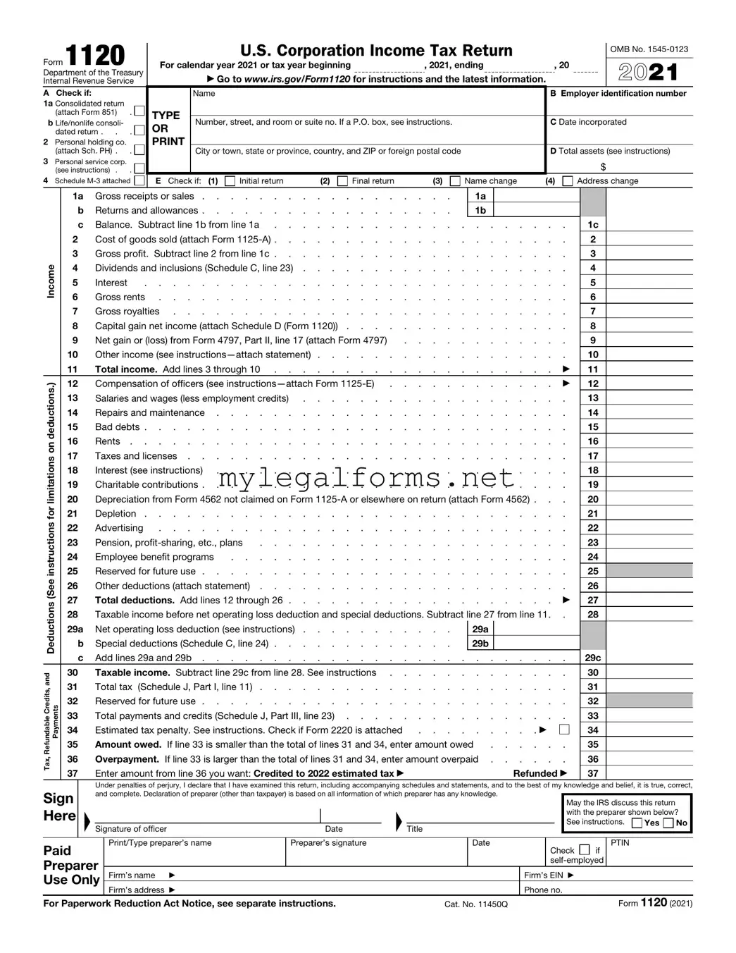 IRS 1120 Template