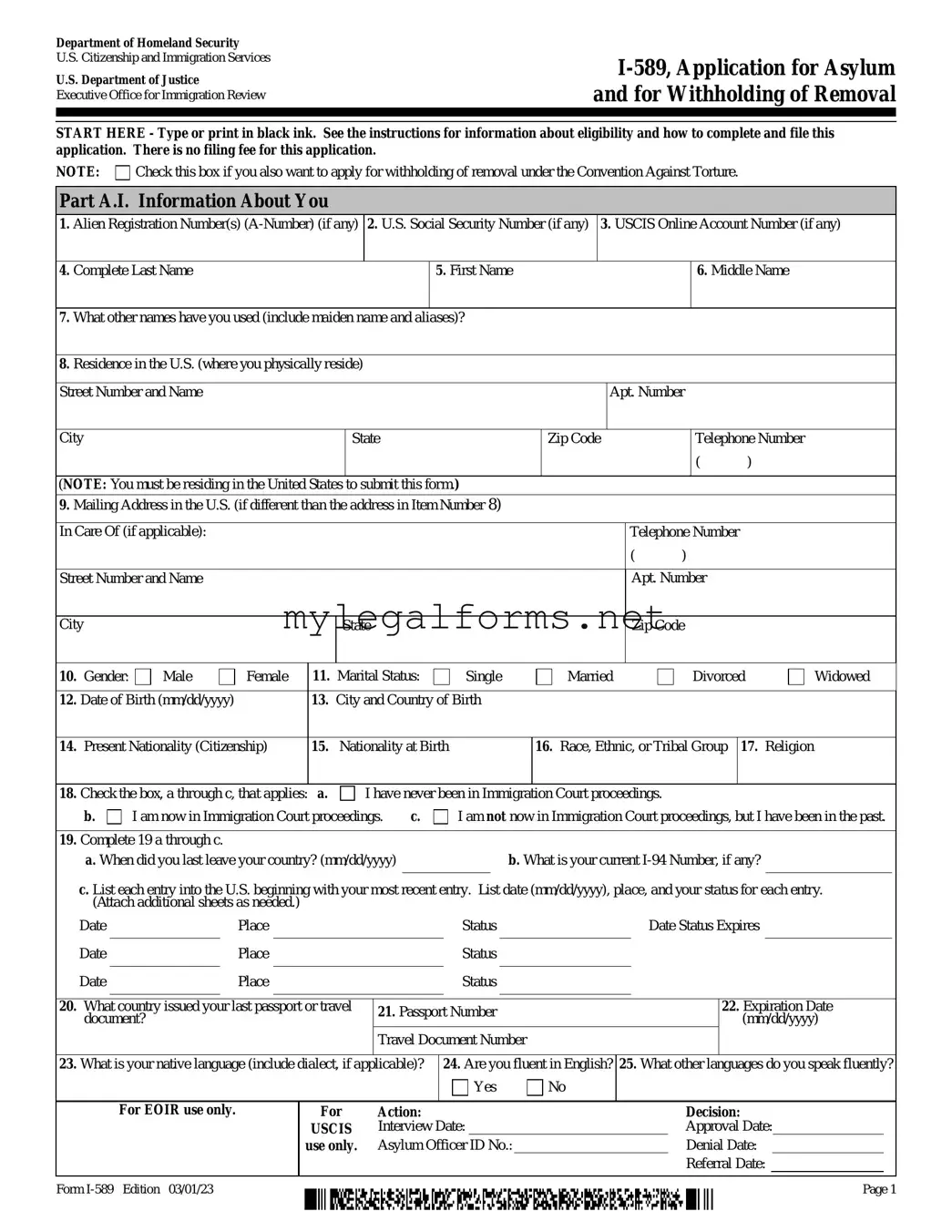USCIS I-589 Template