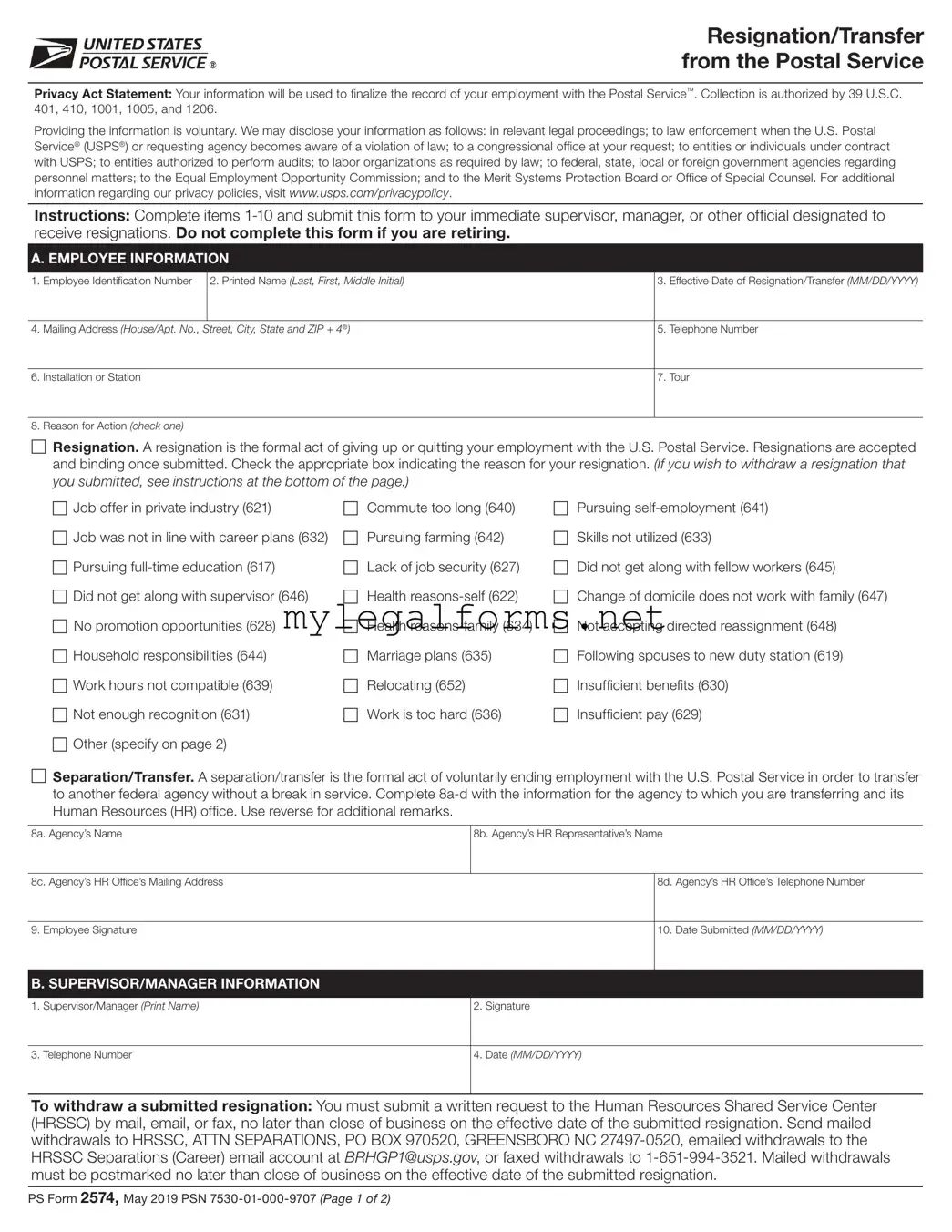 Usps Resignation Template
