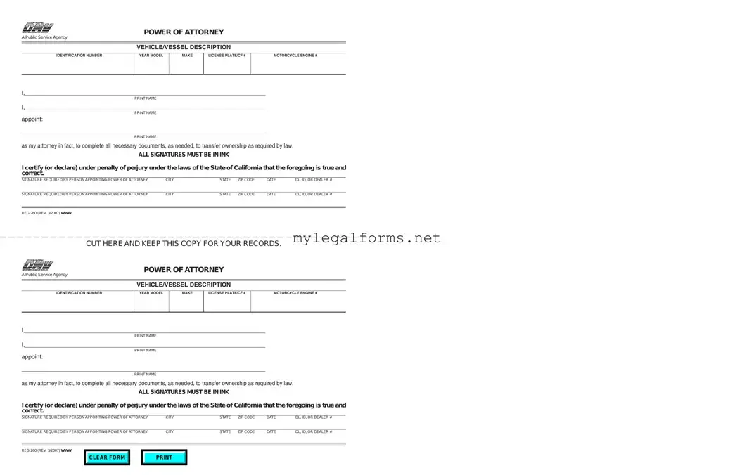 Vehicle POA REG 260 Template