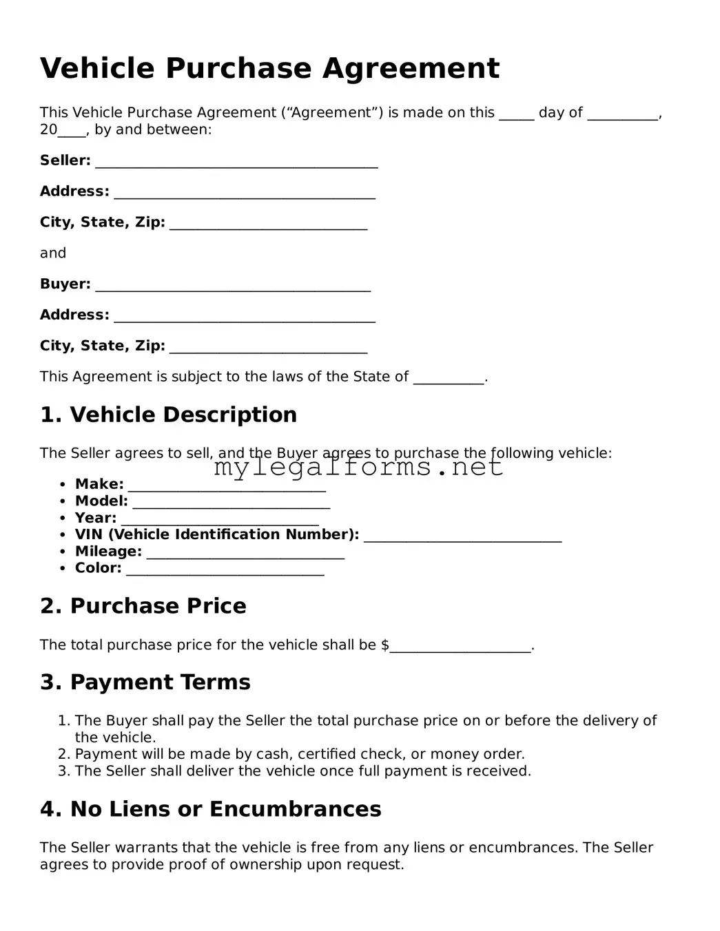 Attorney-Approved Vehicle Purchase Agreement Form
