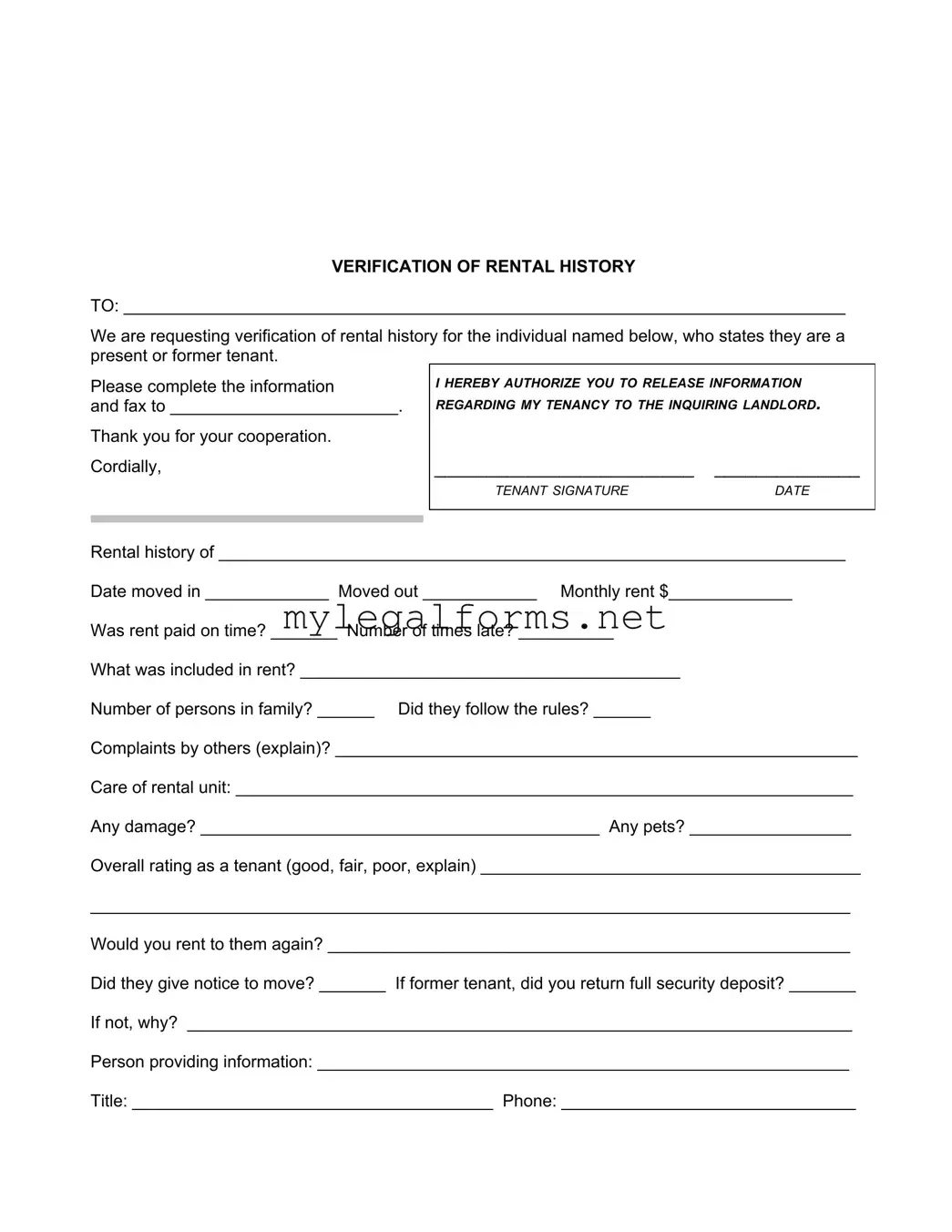 Verification Rental Template