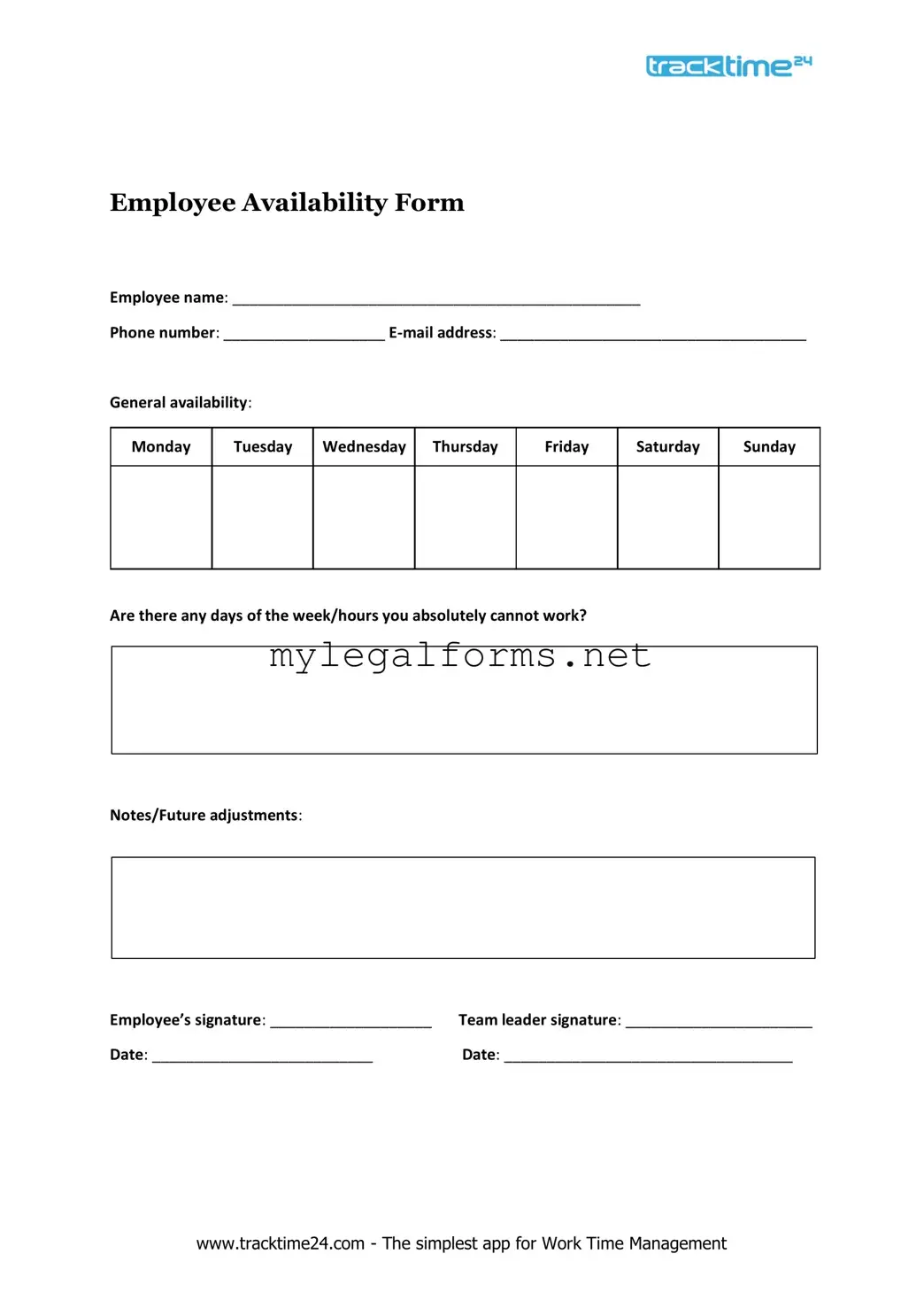 Employee Availability Template