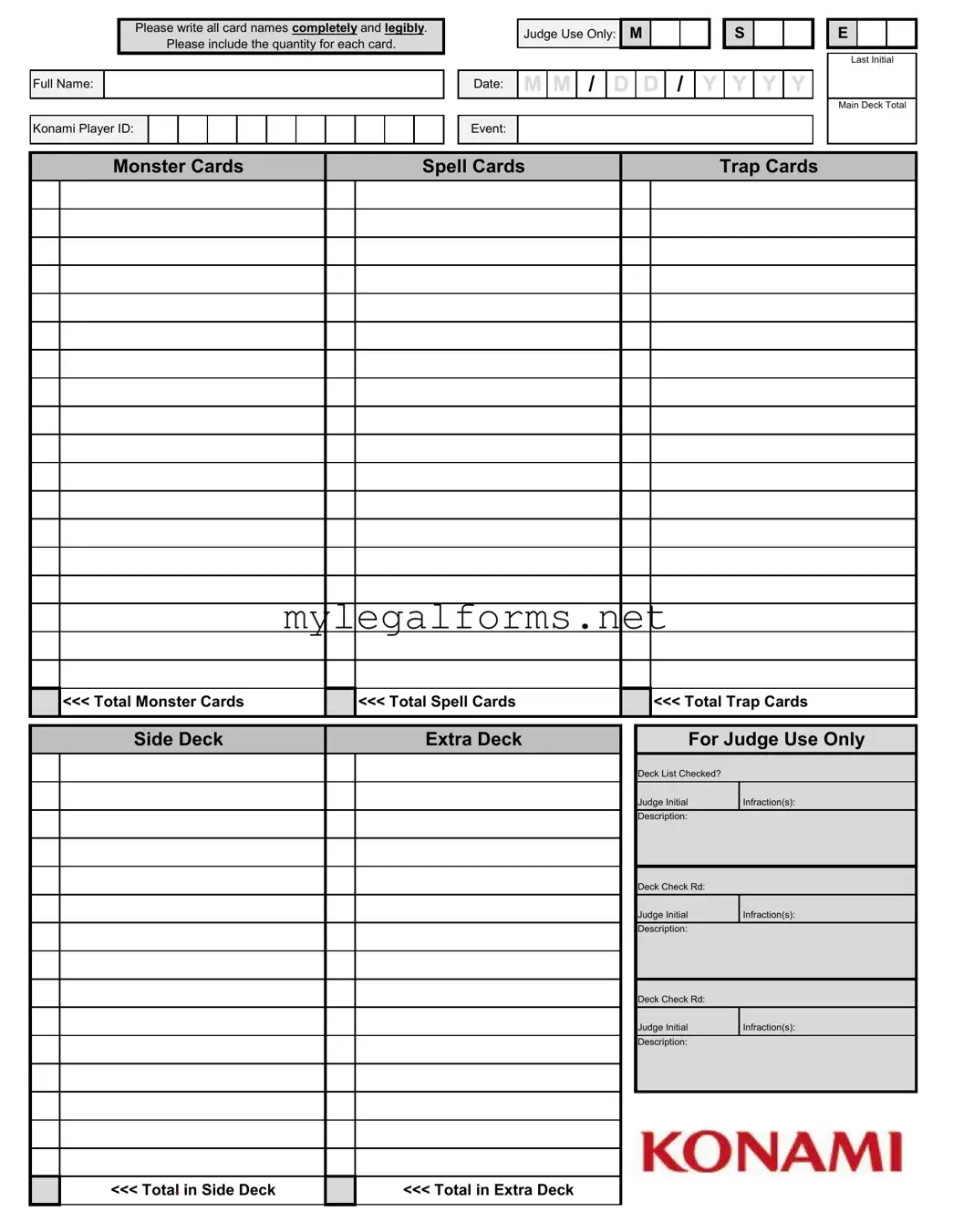 Konami Decklist Template